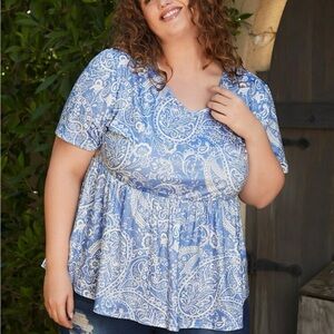 (EUC) SHEIN Fit Light Blue Paisley Babydoll Top 24/26